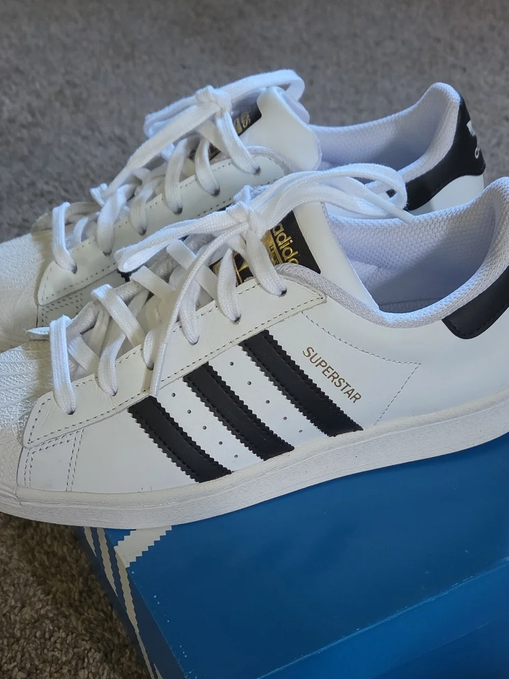 Adidas Superstar White Sneakers with Black Stripes